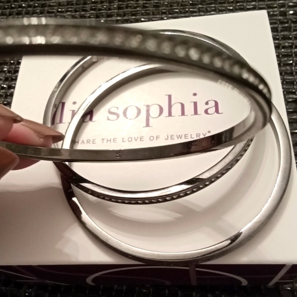 Lia Sophia Crystal Bling Bangle Bracelet Set S - Picture 4 of 4